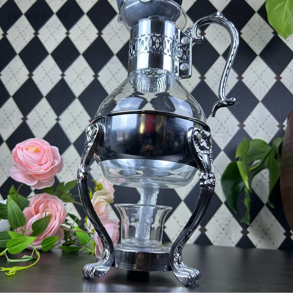 Vintage Silverplate Glass Coffee Server Warmer Claret‎ Hollywood Regency Ornate